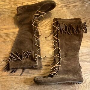 Minnetonka Suede Fringe Tall Boots